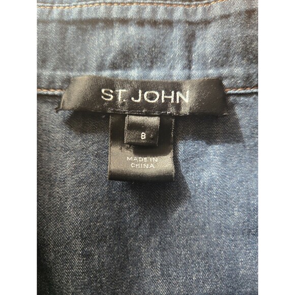 St John Cotton & Cashmere Denim Chambray Long Sleeve Button Down Shirt Size 8 - Picture 3 of 7